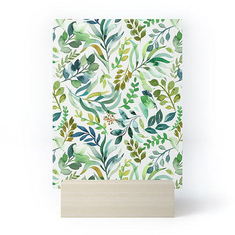 Ninola Design Botanic Retreat Loose Botanical Leaves Watercolor Green Mini Art Print