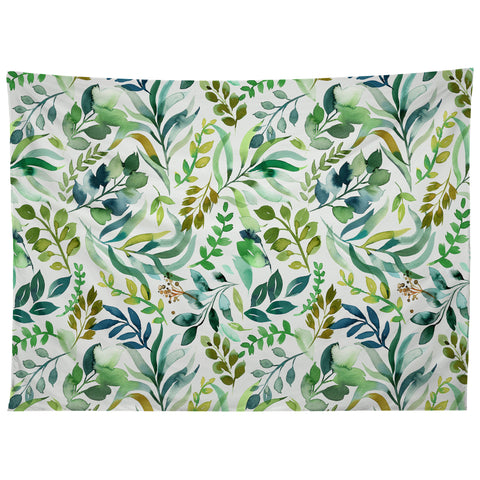 Ninola Design Botanic Retreat Loose Botanical Leaves Watercolor Green Tapestry