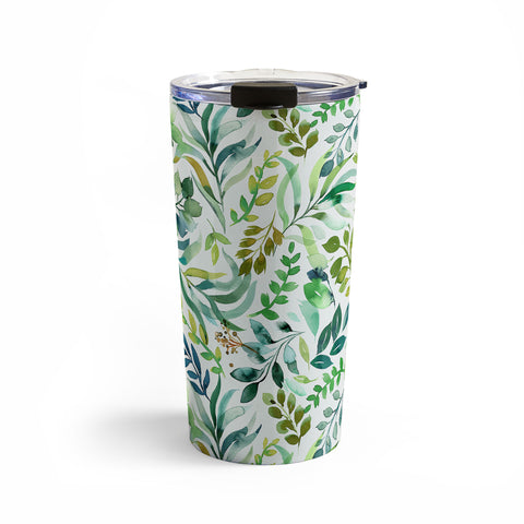 Ninola Design Botanic Retreat Loose Botanical Leaves Watercolor Green Travel Mug