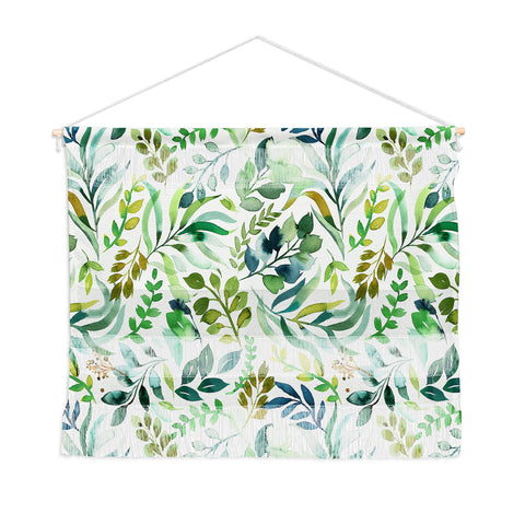 Ninola Design Botanic Retreat Loose Botanical Leaves Watercolor Green Wall Hanging Landscape