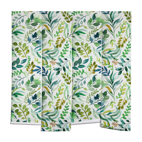 Ninola Design Botanic Retreat Loose Botanical Leaves Watercolor Green Wall Mural