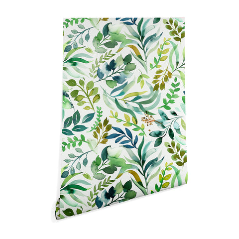 Ninola Design Botanic Retreat Loose Botanical Leaves Watercolor Green Wallpaper