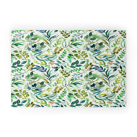 Ninola Design Botanic Retreat Loose Botanical Leaves Watercolor Green Welcome Mat