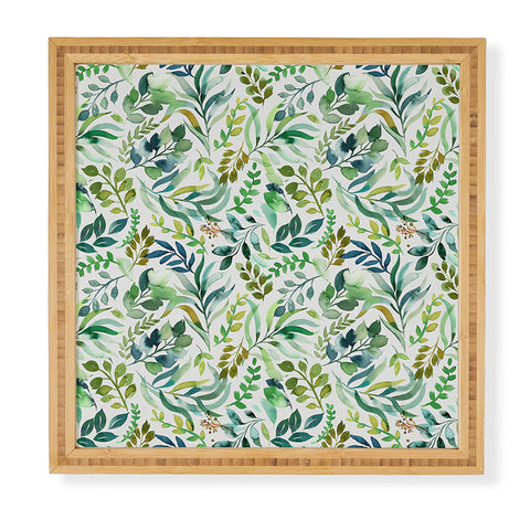 Ninola Design Botanic Retreat Loose Botanical Leaves Watercolor Green Framed Wall Art