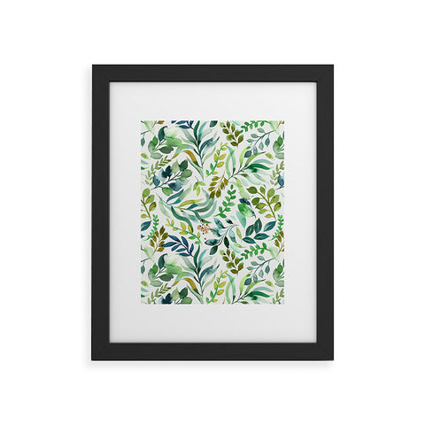 Ninola Design Botanic Retreat Loose Botanical Leaves Watercolor Green Framed Art Print