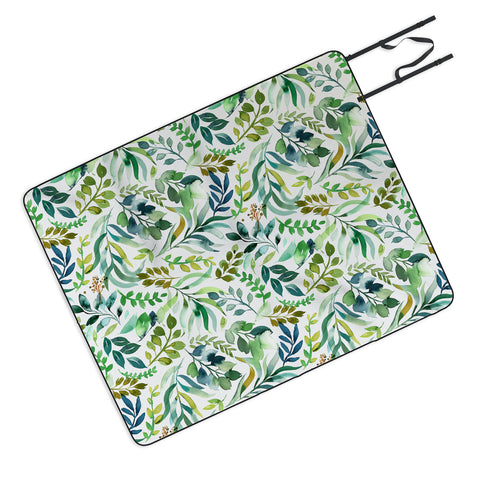 Ninola Design Botanic Retreat Loose Botanical Leaves Watercolor Green Picnic Blanket