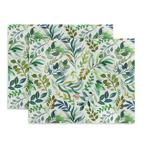 Ninola Design Botanic Retreat Loose Botanical Leaves Watercolor Green Placemat