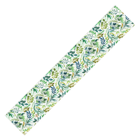 Ninola Design Botanic Retreat Loose Botanical Leaves Watercolor Green Table Runner