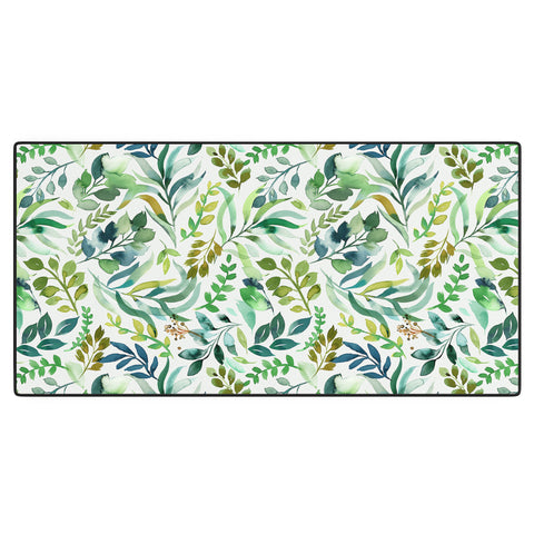 Ninola Design Botanic Retreat Loose Botanical Leaves Watercolor Green Desk Mat