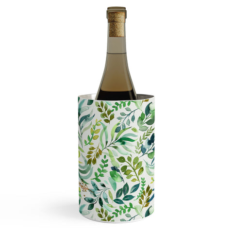 Ninola Design Botanic Retreat Loose Botanical Leaves Watercolor Green Wine Chiller