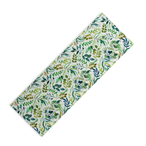 Ninola Design Botanic Retreat Loose Botanical Leaves Watercolor Green Yoga Mat