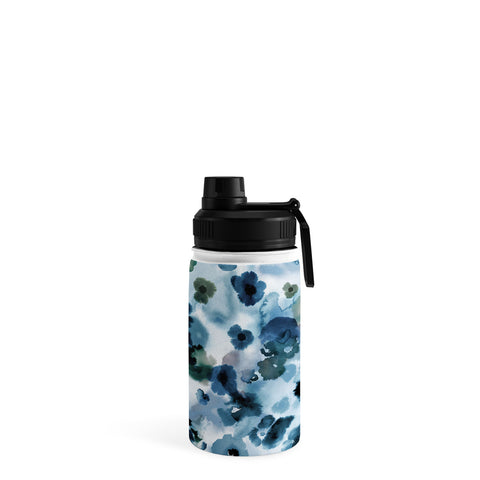 Ninola Design Botanic Retreat Ombre Abstract Watercolor Flowers Blue Navy Water Bottle