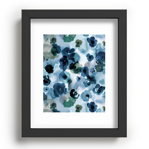 Ninola Design Botanic Retreat Ombre Abstract Watercolor Flowers Blue Navy Recessed Framing Rectangle