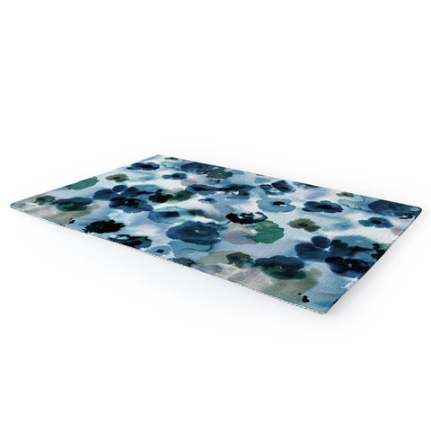 Ninola Design Botanic Retreat Ombre Abstract Watercolor Flowers Blue Navy Area Rug