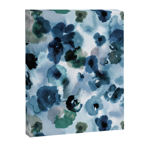 Ninola Design Botanic Retreat Ombre Abstract Watercolor Flowers Blue Navy Art Canvas