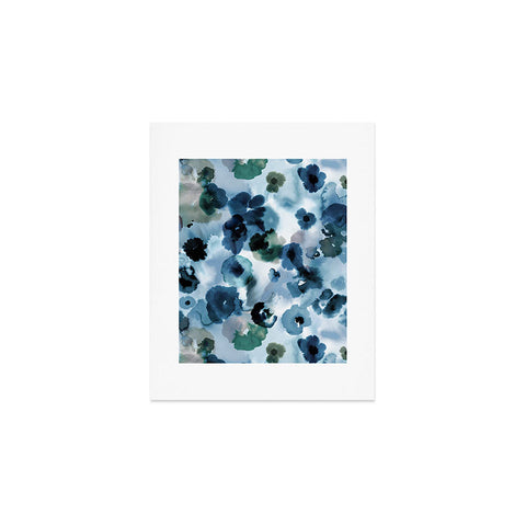 Ninola Design Botanic Retreat Ombre Abstract Watercolor Flowers Blue Navy Art Print