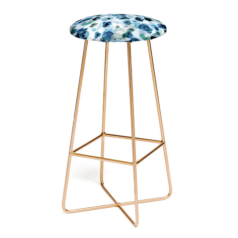 Ninola Design Botanic Retreat Ombre Abstract Watercolor Flowers Blue Navy Bar Stool