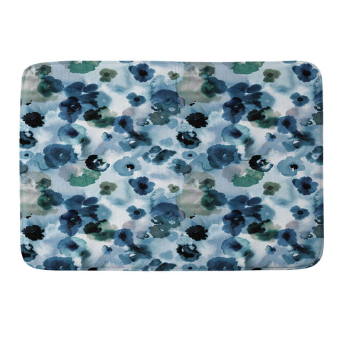 Ninola Design Botanic Retreat Ombre Abstract Watercolor Flowers Blue Navy Memory Foam Bath Mat