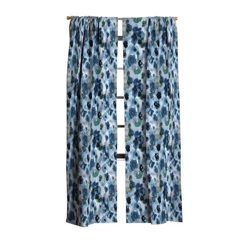 Ninola Design Botanic Retreat Ombre Abstract Watercolor Flowers Blue Navy Blackout Window Curtain