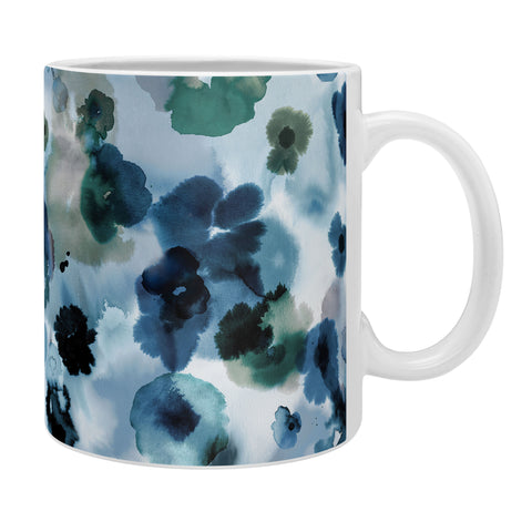 Ninola Design Botanic Retreat Ombre Abstract Watercolor Flowers Blue Navy Coffee Mug