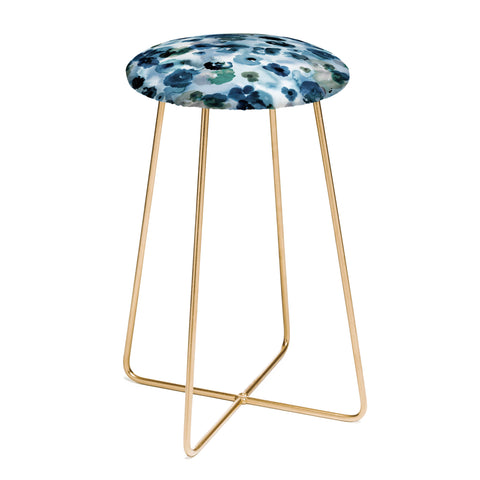 Ninola Design Botanic Retreat Ombre Abstract Watercolor Flowers Blue Navy Counter Stool