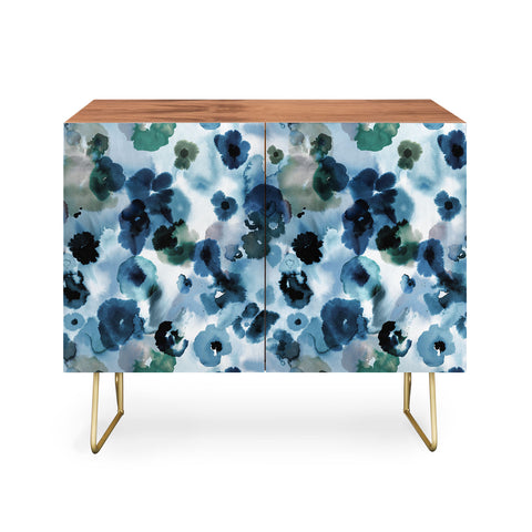 Ninola Design Botanic Retreat Ombre Abstract Watercolor Flowers Blue Navy Credenza