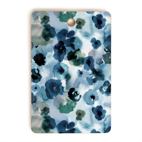 Ninola Design Botanic Retreat Ombre Abstract Watercolor Flowers Blue Navy Cutting Board Rectangle