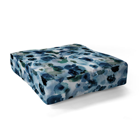Ninola Design Botanic Retreat Ombre Abstract Watercolor Flowers Blue Navy Floor Pillow Square