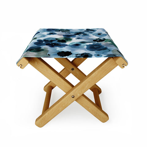 Ninola Design Botanic Retreat Ombre Abstract Watercolor Flowers Blue Navy Folding Stool