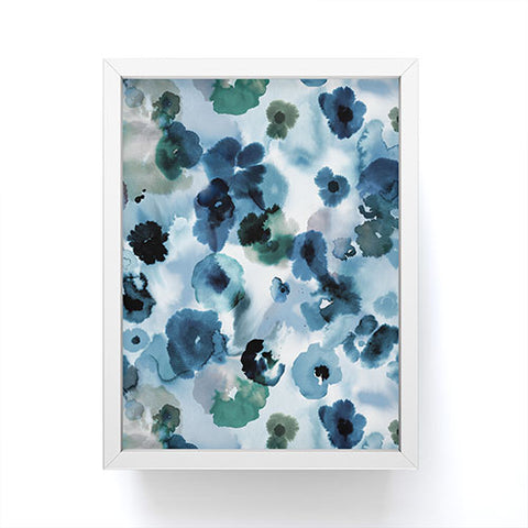 Ninola Design Botanic Retreat Ombre Abstract Watercolor Flowers Blue Navy Framed Mini Art Print