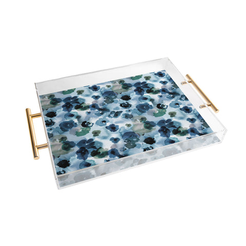 Ninola Design Botanic Retreat Ombre Abstract Watercolor Flowers Blue Navy Acrylic Tray
