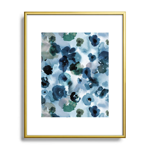 Ninola Design Botanic Retreat Ombre Abstract Watercolor Flowers Blue Navy Metal Framed Art Print