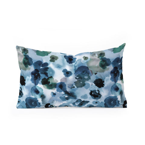 Ninola Design Botanic Retreat Ombre Abstract Watercolor Flowers Blue Navy Oblong Throw Pillow