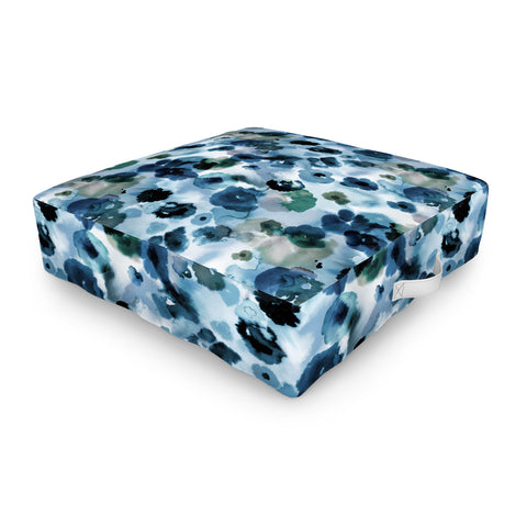 Ninola Design Botanic Retreat Ombre Abstract Watercolor Flowers Blue Navy Outdoor Floor Cushion