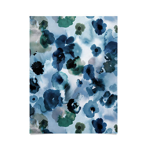 Ninola Design Botanic Retreat Ombre Abstract Watercolor Flowers Blue Navy Poster