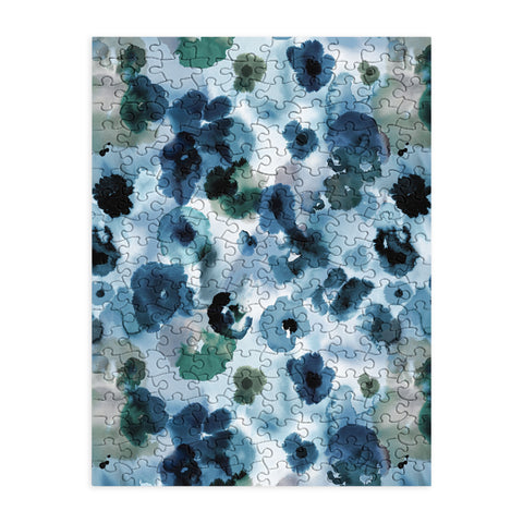 Ninola Design Botanic Retreat Ombre Abstract Watercolor Flowers Blue Navy Puzzle