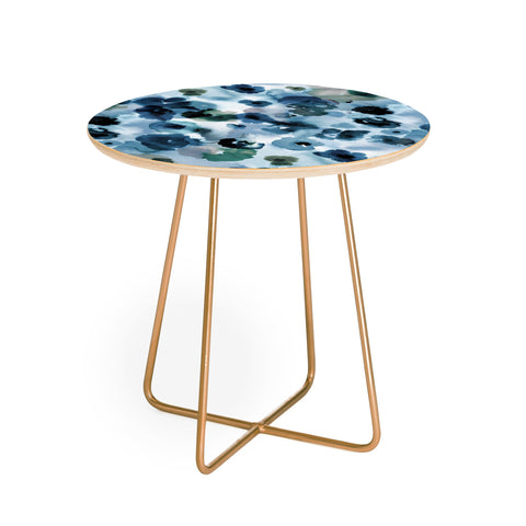 Ninola Design Botanic Retreat Ombre Abstract Watercolor Flowers Blue Navy Round Side Table