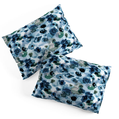 Ninola Design Botanic Retreat Ombre Abstract Watercolor Flowers Blue Navy Pillow Shams