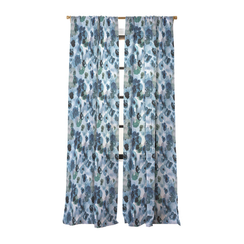 Ninola Design Botanic Retreat Ombre Abstract Watercolor Flowers Blue Navy Sheer Window Curtain