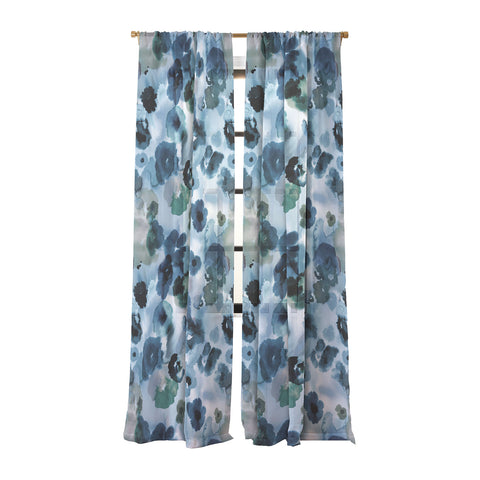 Ninola Design Botanic Retreat Ombre Abstract Watercolor Flowers Blue Navy Sheer Non Repeat