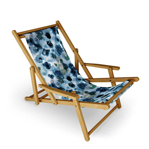 Ninola Design Botanic Retreat Ombre Abstract Watercolor Flowers Blue Navy Sling Chair