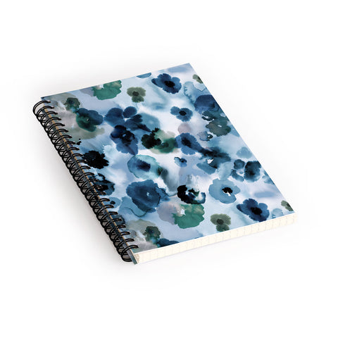 Ninola Design Botanic Retreat Ombre Abstract Watercolor Flowers Blue Navy Spiral Notebook