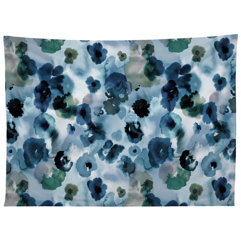 Ninola Design Botanic Retreat Ombre Abstract Watercolor Flowers Blue Navy Tapestry
