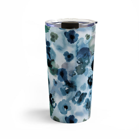 Ninola Design Botanic Retreat Ombre Abstract Watercolor Flowers Blue Navy Travel Mug
