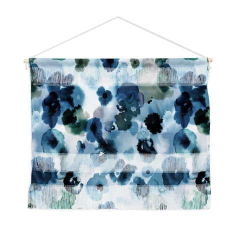 Ninola Design Botanic Retreat Ombre Abstract Watercolor Flowers Blue Navy Wall Hanging Landscape