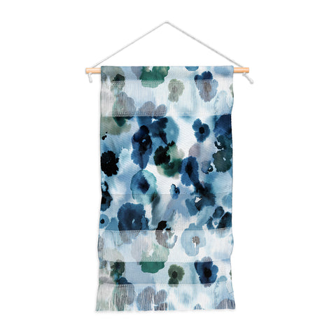 Ninola Design Botanic Retreat Ombre Abstract Watercolor Flowers Blue Navy Wall Hanging Portrait