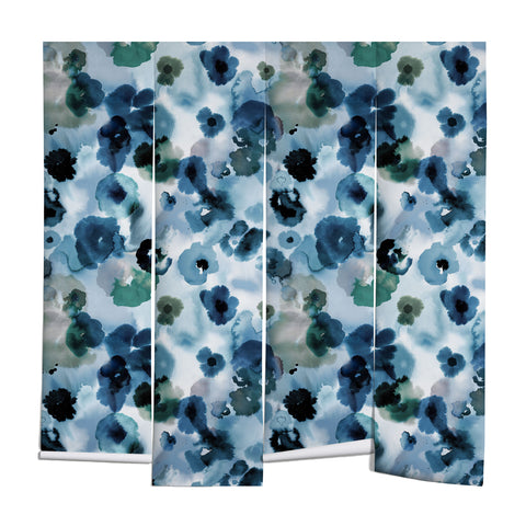 Ninola Design Botanic Retreat Ombre Abstract Watercolor Flowers Blue Navy Wall Mural