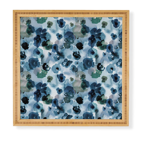 Ninola Design Botanic Retreat Ombre Abstract Watercolor Flowers Blue Navy Framed Wall Art