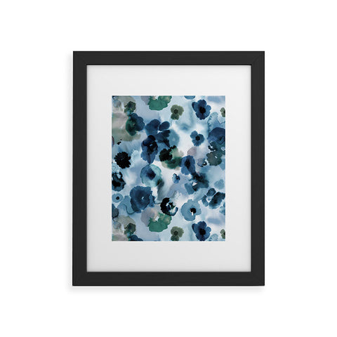 Ninola Design Botanic Retreat Ombre Abstract Watercolor Flowers Blue Navy Framed Art Print