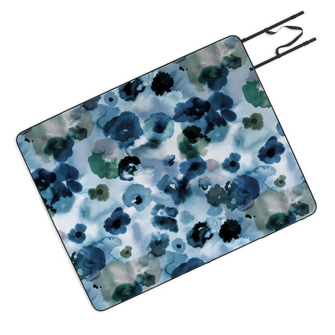 Ninola Design Botanic Retreat Ombre Abstract Watercolor Flowers Blue Navy Picnic Blanket